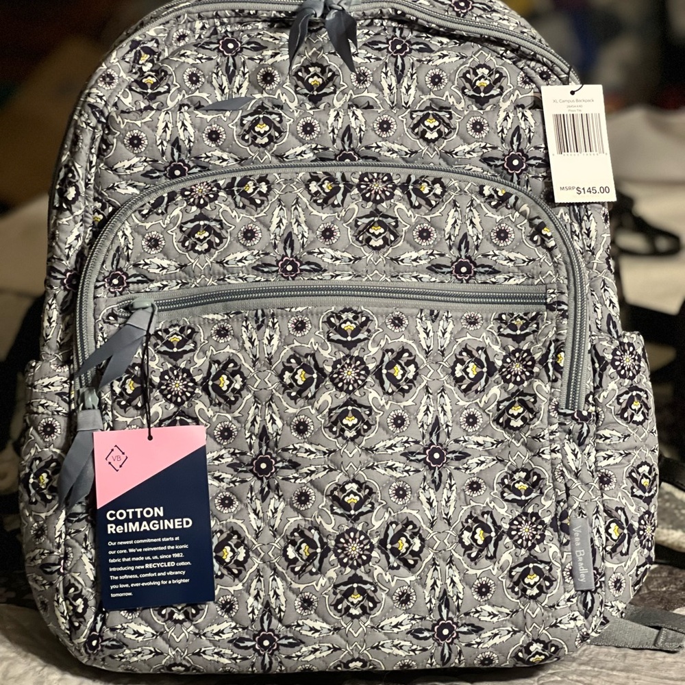 Vera Bradley Gray and Black Patterned Backpack